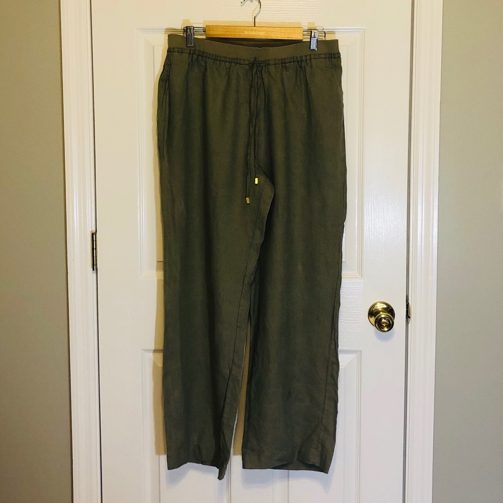 Wide leg Linen Pants high waisted Olive Green